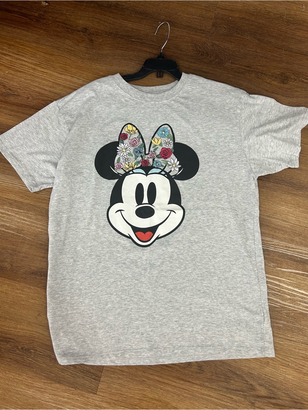 Women’s Grey Minnie Mouse Embroidered Floral Bow T-Shirt